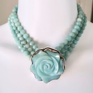 VTG Amazonite Sterling Beaded Statement Necklace